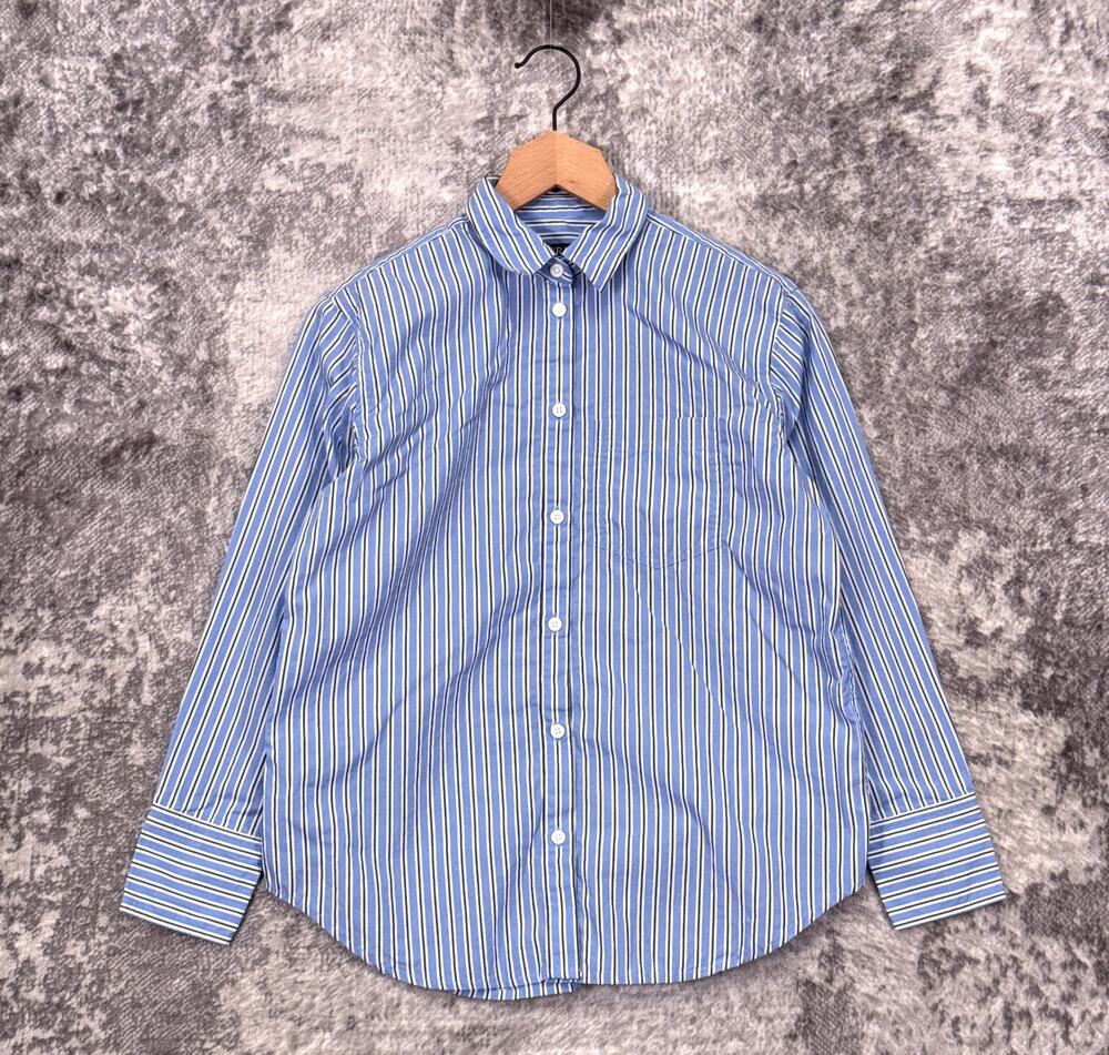 J Crew Garcon Classic Fit Shirt 2 Petite Womens Blue Striped Cotton Poplin